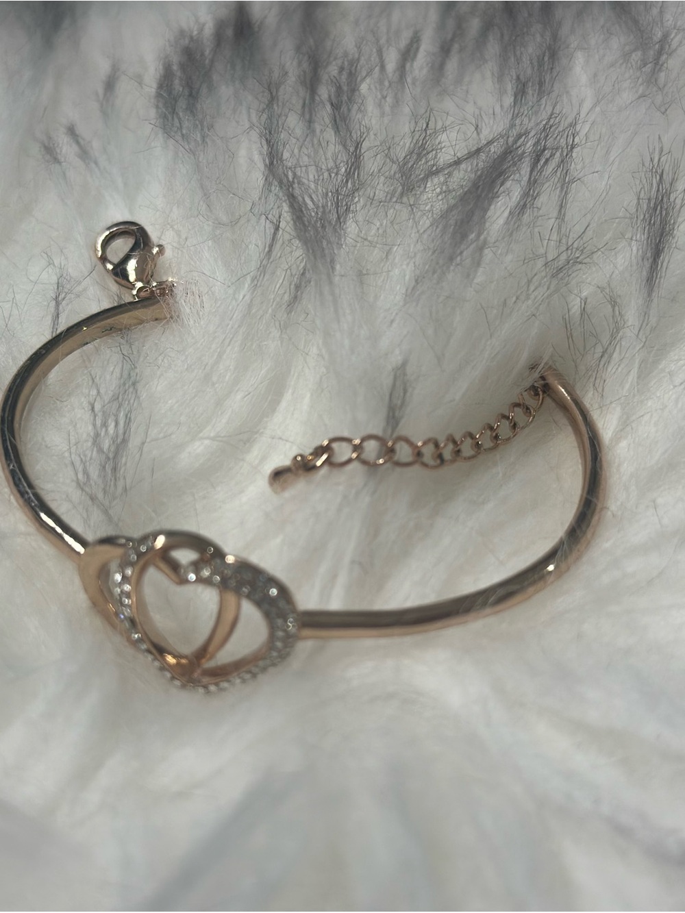 Rose Gold Heart Bangle Bracelet with Crystals